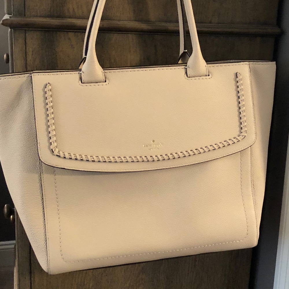 Kate Spade Tote with Leather Stitch Trim - Ivory
